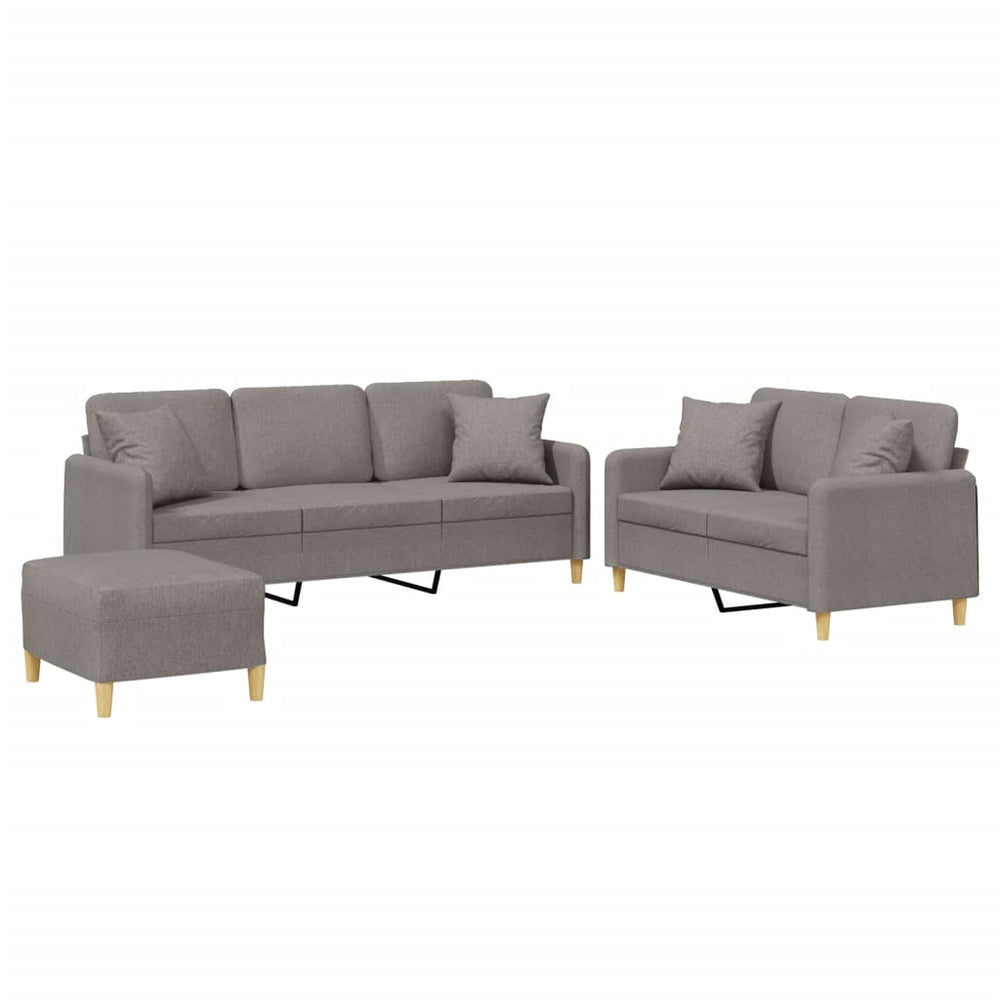 3-teilige Sofagarnitur Taupe Stoff mit Kissen