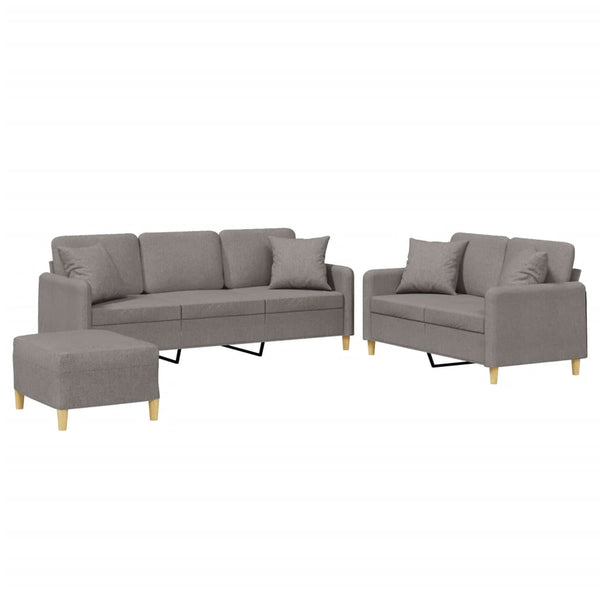 3-teilige Sofagarnitur Taupe Stoff mit Kissen