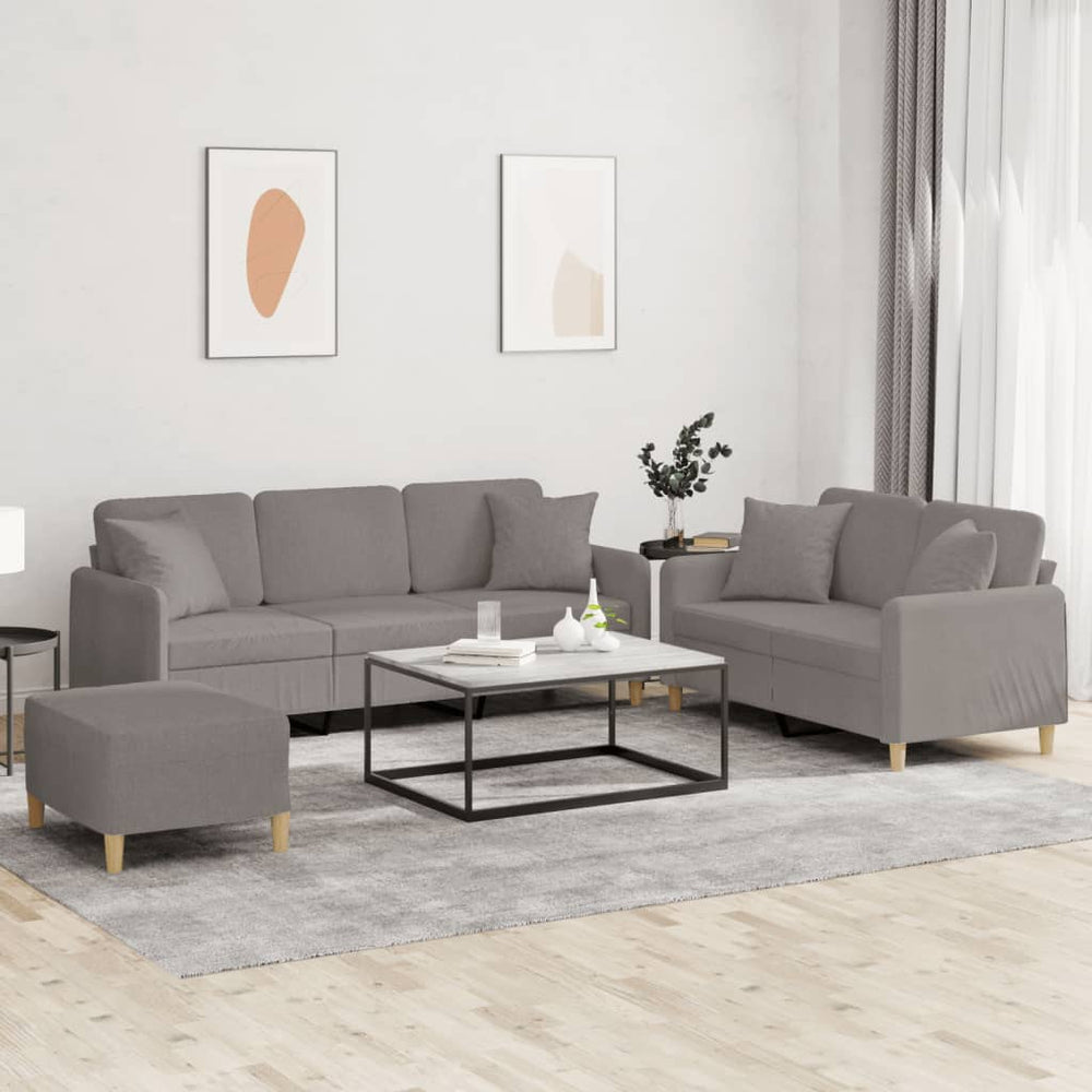 3-teilige Sofagarnitur Taupe Stoff mit Kissen
