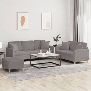 3-teilige Sofagarnitur Taupe Stoff mit Kissen