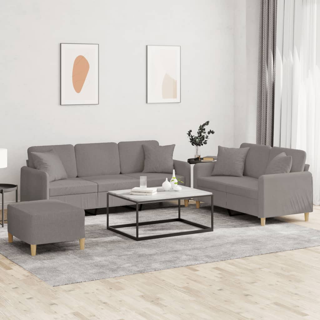 3-teilige Sofagarnitur Taupe Stoff mit Kissen