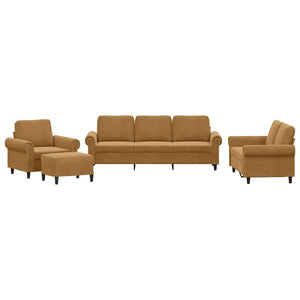 vidaXL 4-piece Sofa Set with Cushions Brown Velvet