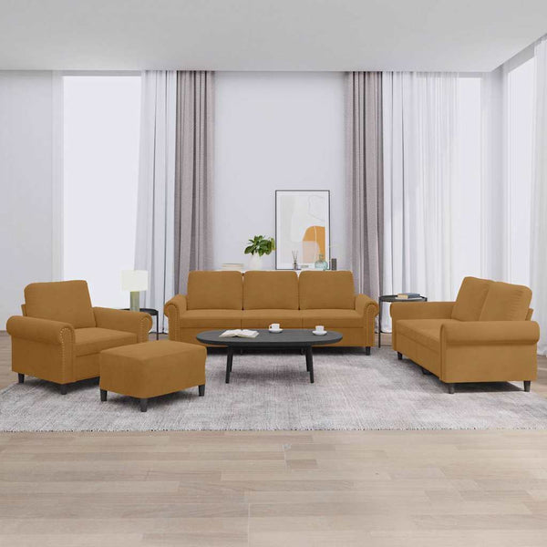 vidaXL 4-piece Sofa Set with Cushions Brown Velvet