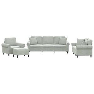 vidaXL 4-Piece Sofa Set with Cushions Light Gray Velvet