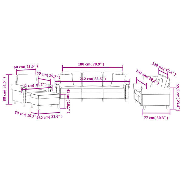 vidaXL 4-Piece Sofa Set with Cushions Light Gray Velvet