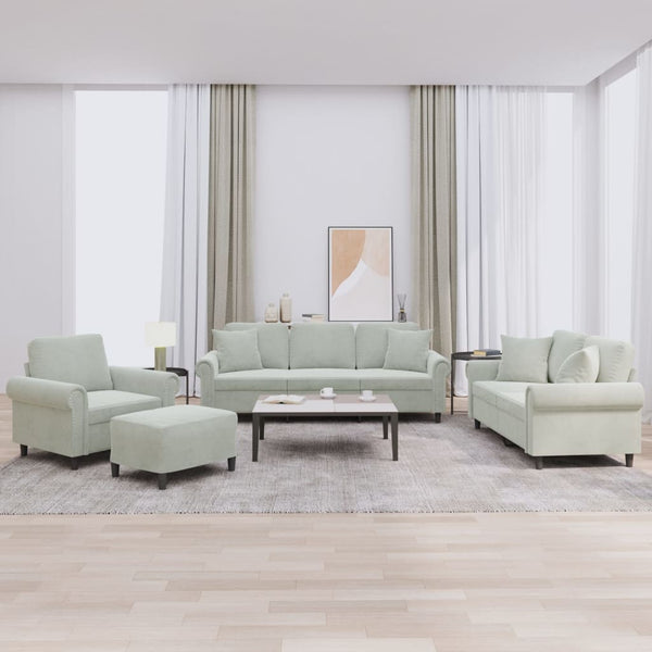 vidaXL 4-Piece Sofa Set with Cushions Light Gray Velvet