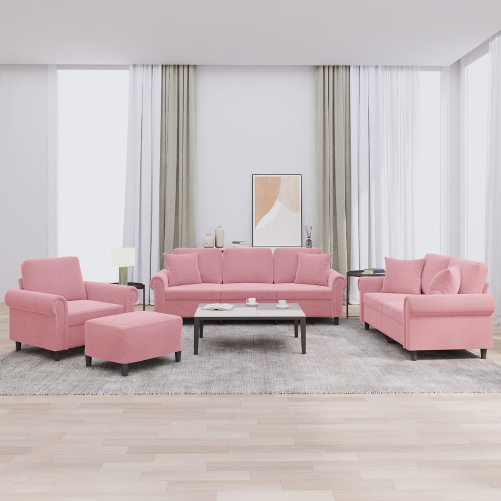 Rosa Samt Sofagarnitur, 4-teilig