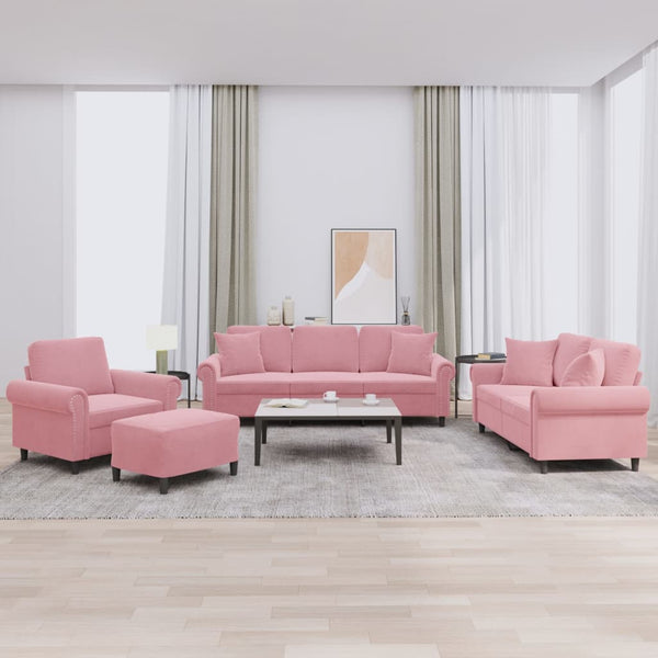 Rosa Samt Sofagarnitur, 4-teilig