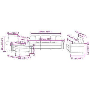vidaXL 4-Piece Sofa Set with Cushions Wine Red Velvet