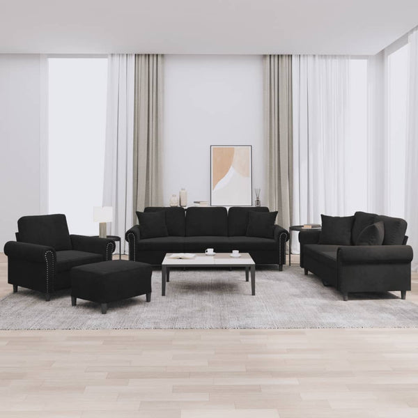 vidaXL 4-Piece Sofa Set with Cushions Black Velvet