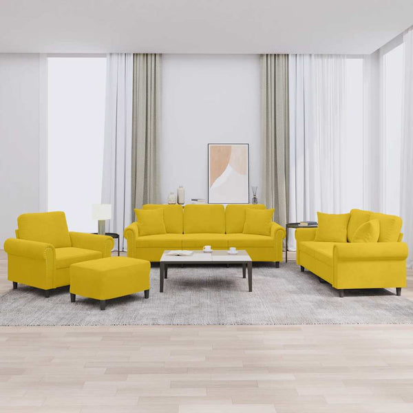 vidaXL 4-Piece Sofa Set with Cushions Yellow Velvet