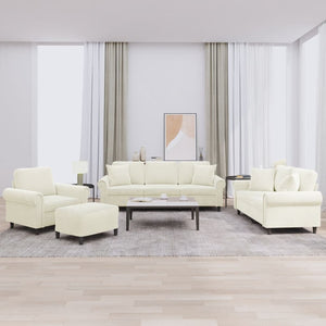 4-tlg. Sofagarnitur Creme Samt mit Kissen
