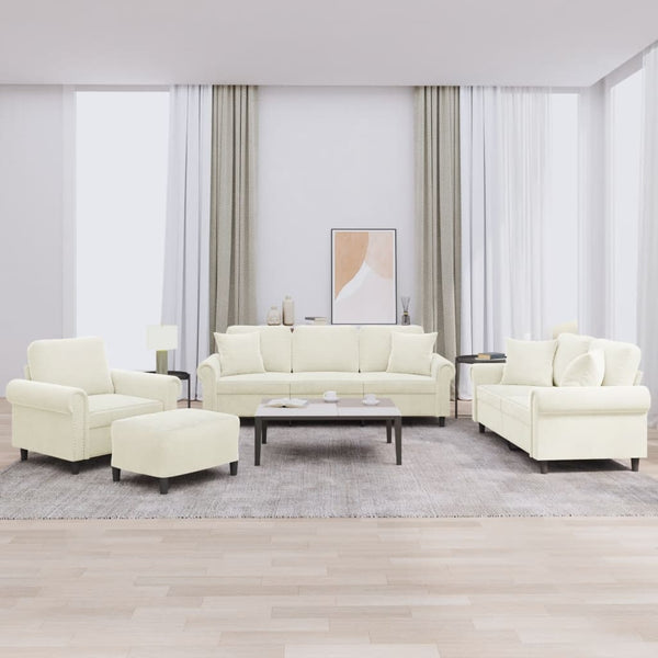 4-tlg. Sofagarnitur Creme Samt mit Kissen