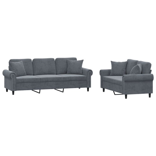 vidaXL 2-Piece Sofa Set with Cushions Dark Grey Velvet