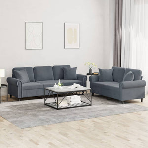 vidaXL 2-Piece Sofa Set with Cushions Dark Grey Velvet