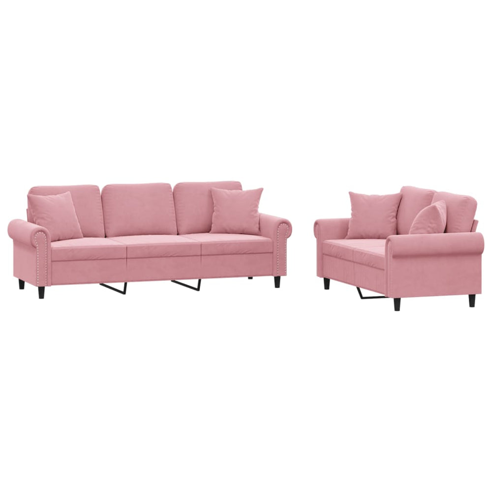 2-teilige Sofagarnitur Rosa Samt mit Kissen