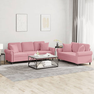 2-teilige Sofagarnitur Rosa Samt mit Kissen