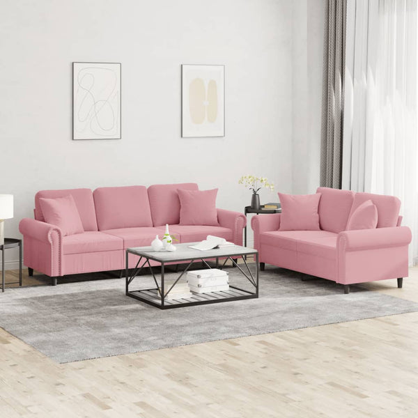 2-teilige Sofagarnitur Rosa Samt mit Kissen