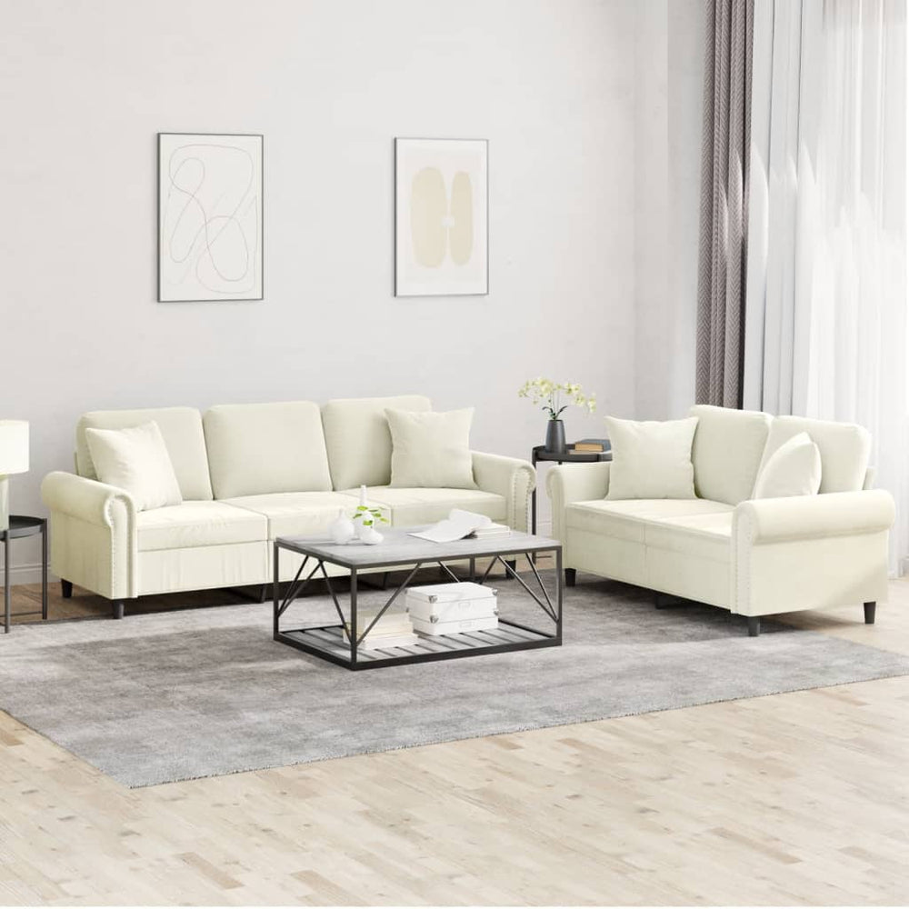 2-teilige Sofagarnitur Creme Samt