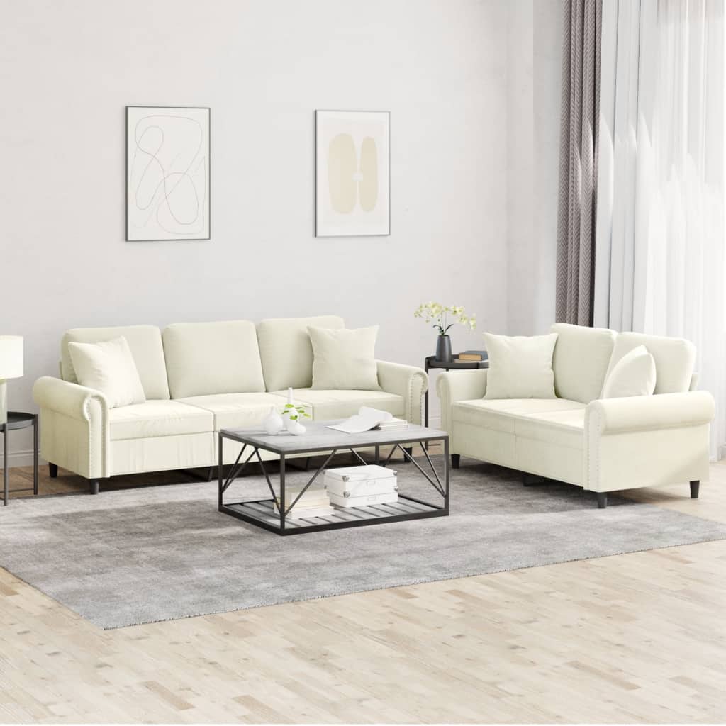 2-teilige Sofagarnitur Creme Samt