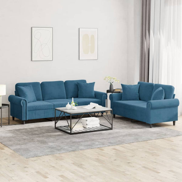 2-tlg. Sofa Set Blau Samt mit Kissen