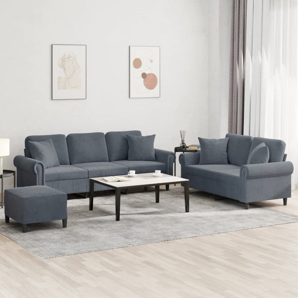 3-teilige Sofagarnitur Dunkelgrau Samt
