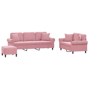3-tlg. Sofagarnitur Rosa Samt mit Kissen