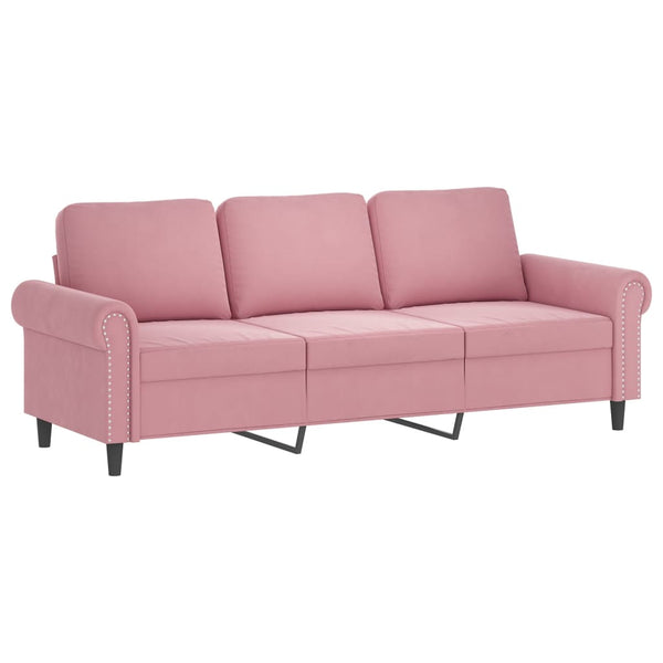 3-tlg. Sofagarnitur Rosa Samt mit Kissen