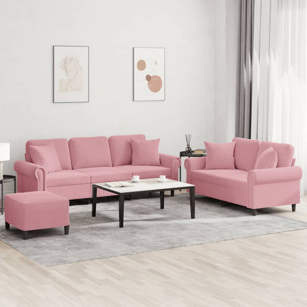 3-tlg. Sofagarnitur Rosa Samt mit Kissen