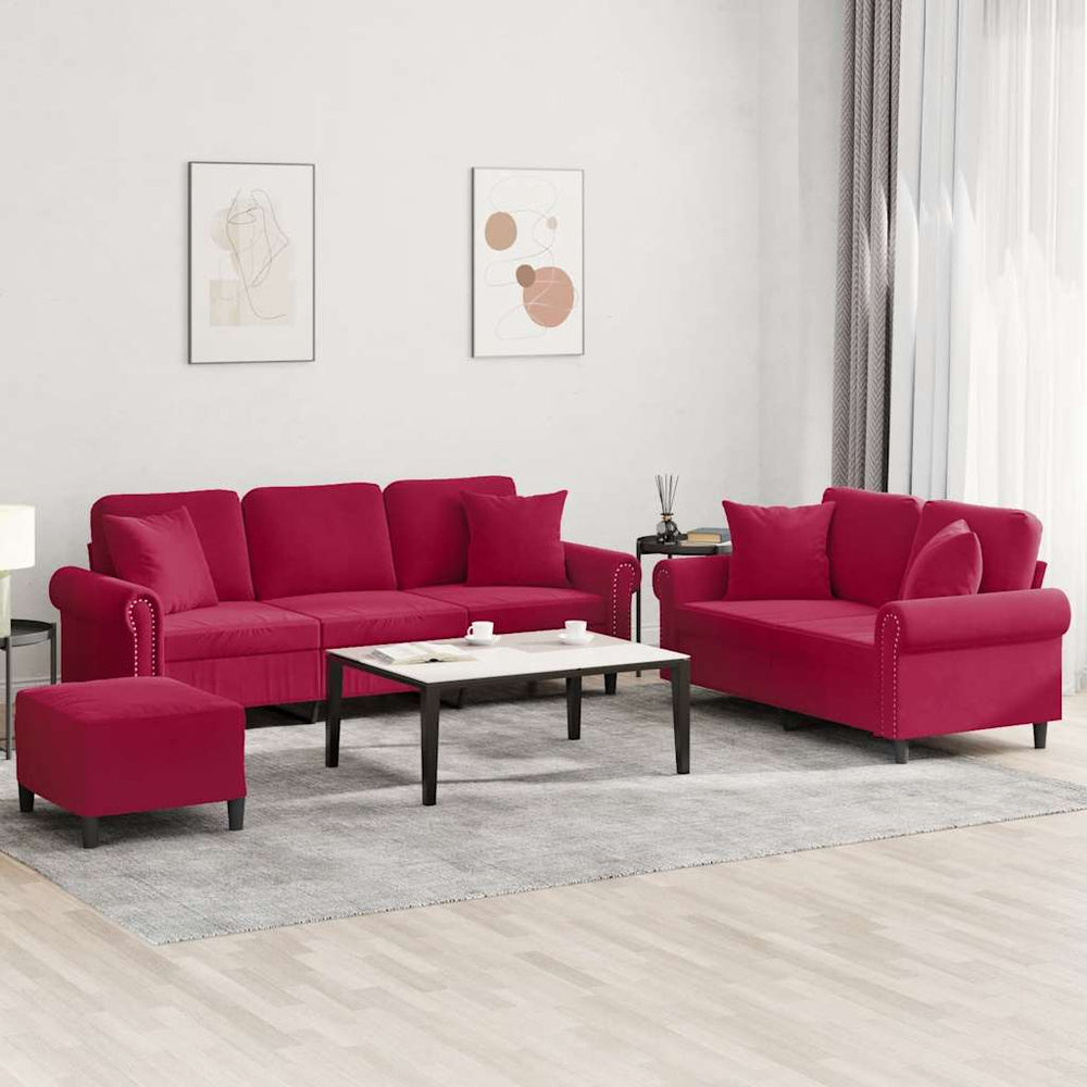 3-tlg. Sofagarnitur Weinrot Samt