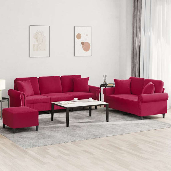 3-tlg. Sofagarnitur Weinrot Samt