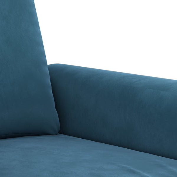 3-tlg. Samt Sofagarnitur Blau mit Kissen