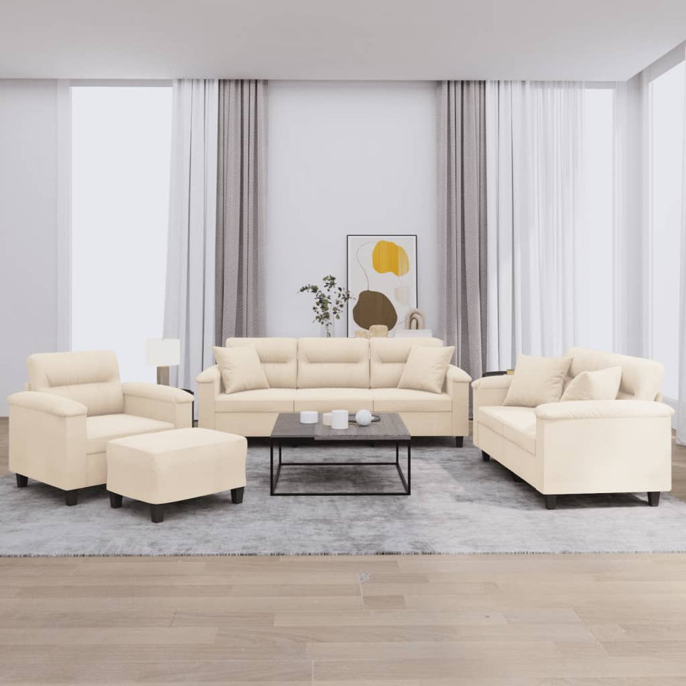 4-tlg. Beige Sofagarnitur mit Mikrofaser