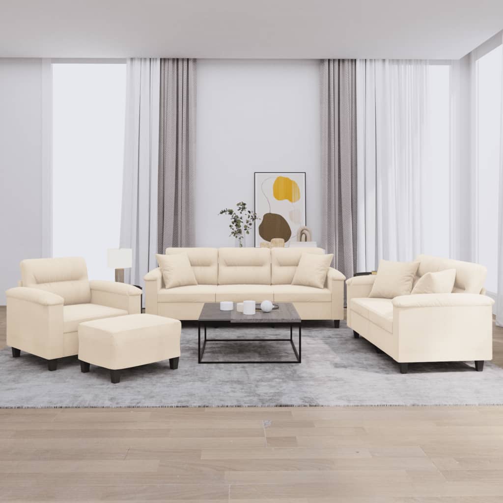 4-tlg. Beige Sofagarnitur mit Mikrofaser