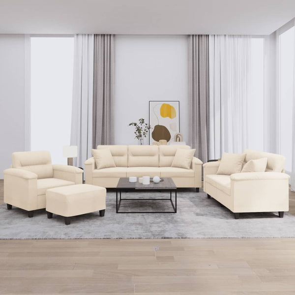 4-tlg. Beige Sofagarnitur mit Mikrofaser