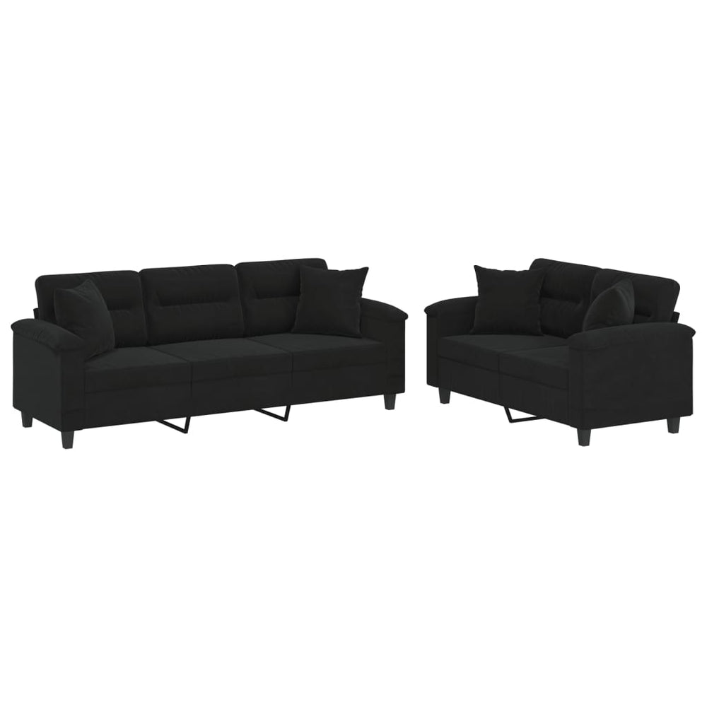 2-tlg. Sofa Set mit Kissen Schwarz Mikrofaser