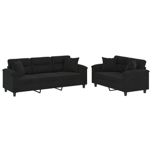 2-tlg. Sofa Set mit Kissen Schwarz Mikrofaser