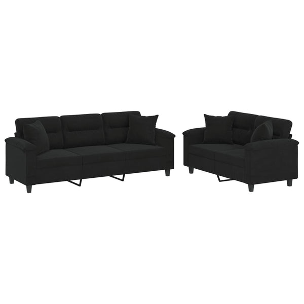 2-tlg. Sofa Set mit Kissen Schwarz Mikrofaser