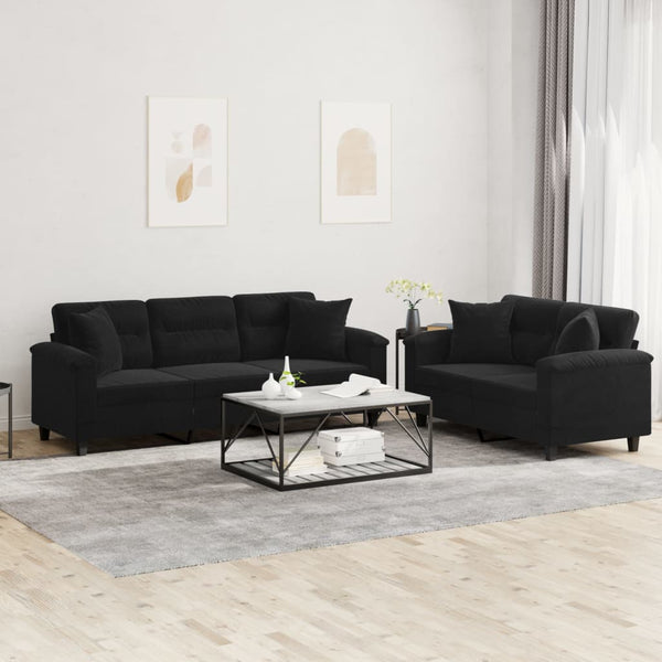 2-tlg. Sofa Set mit Kissen Schwarz Mikrofaser