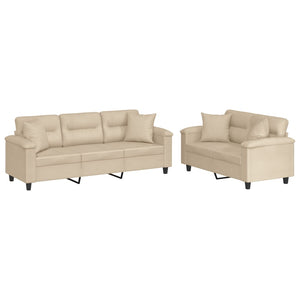 2-teilige Sofagarnitur Creme Mikrofaser