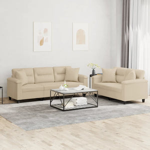 2-teilige Sofagarnitur Creme Mikrofaser