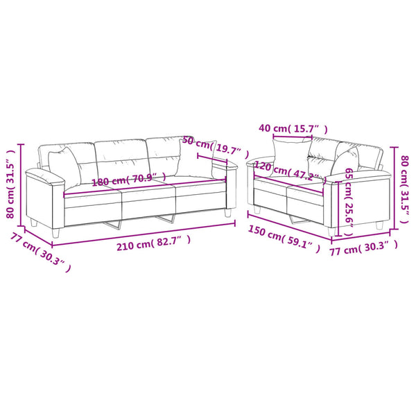 vidaXL 2-Seater Sofa Set with Cushions Beige Microfiber Fabric