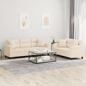 vidaXL 2-Seater Sofa Set with Cushions Beige Microfiber Fabric