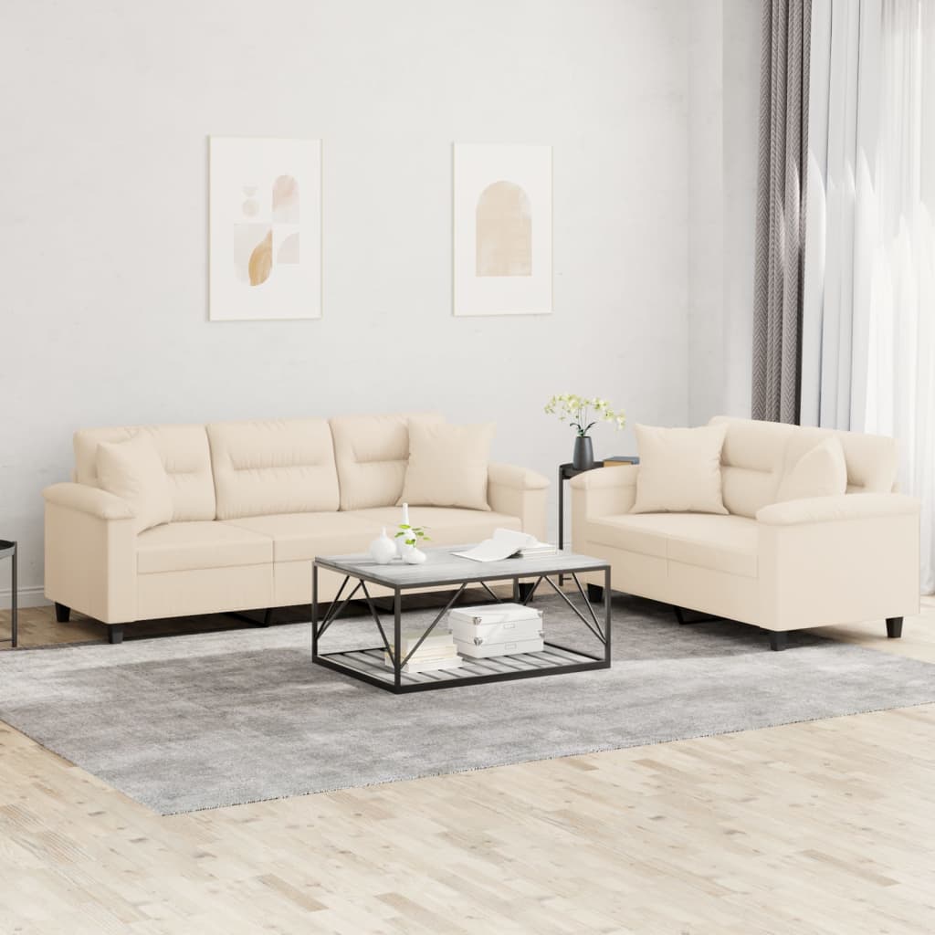 vidaXL 2-Seater Sofa Set with Cushions Beige Microfiber Fabric