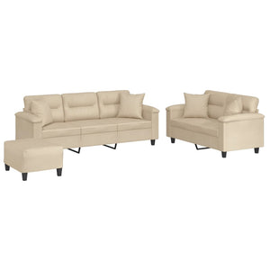 3-teilige Sofagarnitur Creme Mikrofaser