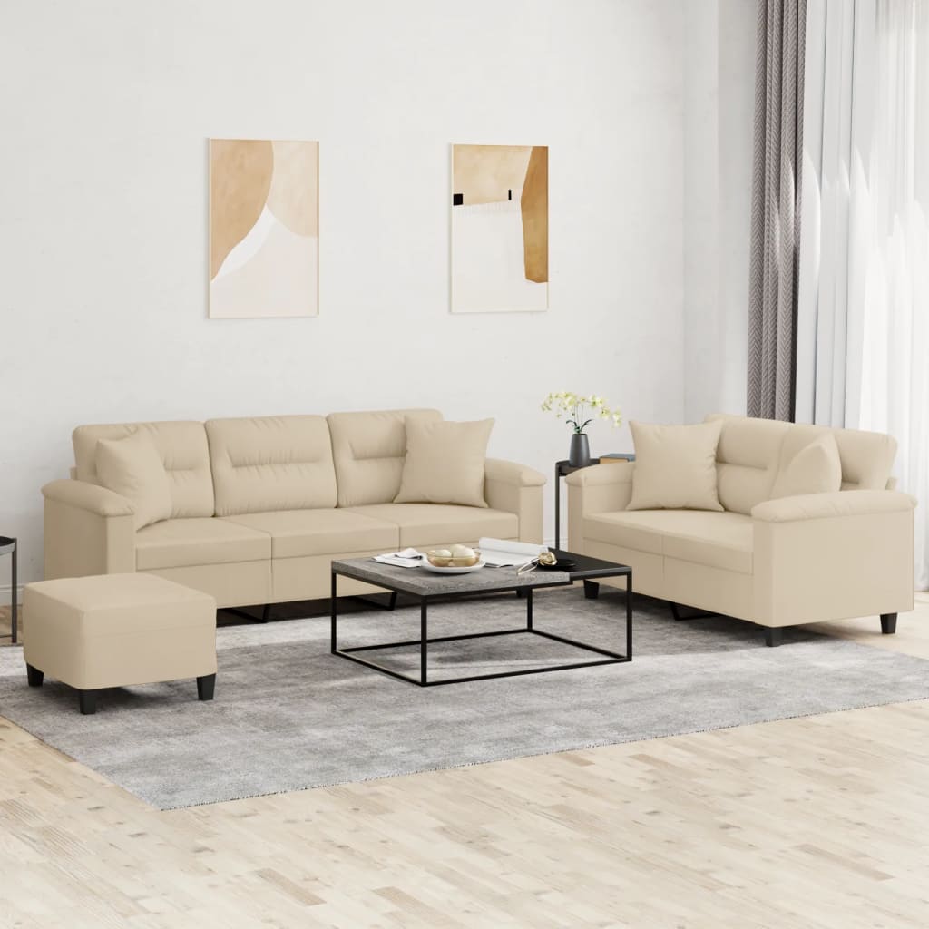 3-teilige Sofagarnitur Creme Mikrofaser
