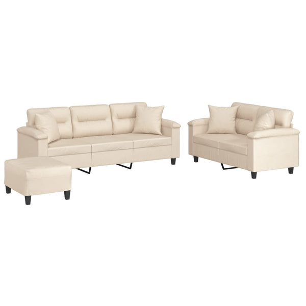 3-tlg. Beige Sofagarnitur mit Mikrofaser