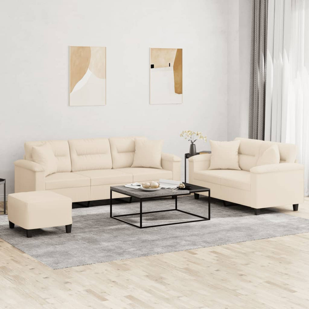 3-tlg. Beige Sofagarnitur mit Mikrofaser