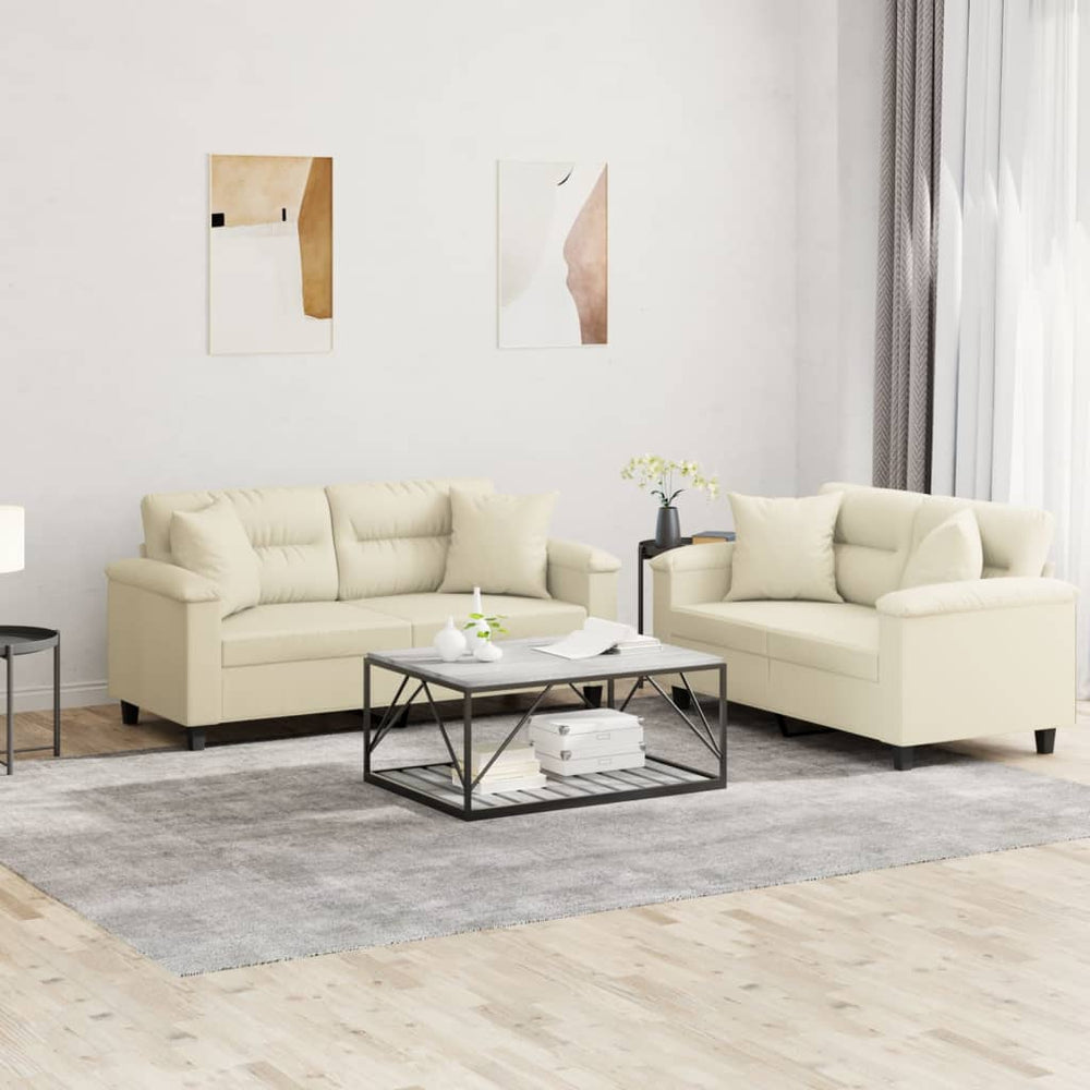 2-teilige Sofagarnitur Creme Kunstleder