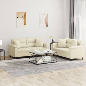2-teilige Sofagarnitur Creme Kunstleder
